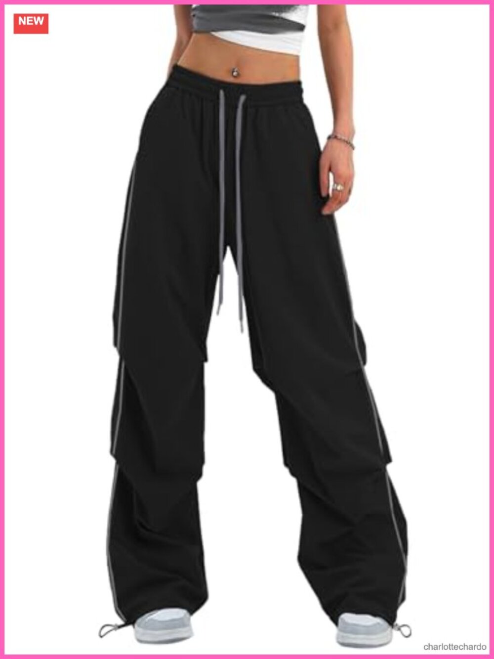 Women's Y2K Baggy Parachute Wide Leg Pants Drawstring Waist
